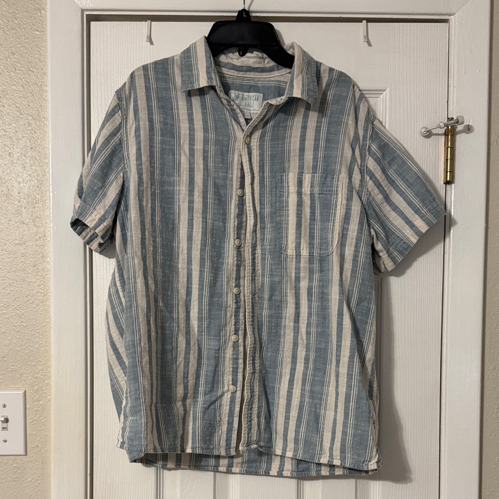 American Eagle Outfitters Blue and White Striped Shirt